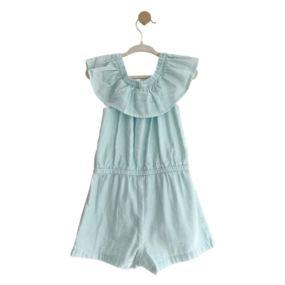 Cat & Jack Light Blue Ruffle Romper with Silver Threading | Baby Girl 18 Months - Picture 3 of 4